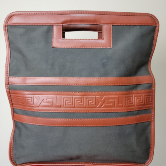 YSL CHARCOAL GRAY & BROWN LEATHER TOTE BAG - Picture 3 of 17